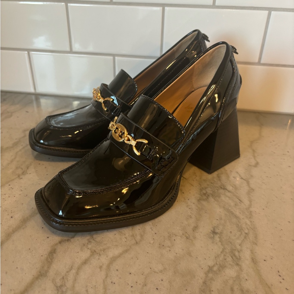 Sam Edelman Quincy Black Patent Leather Block Heel Loafers